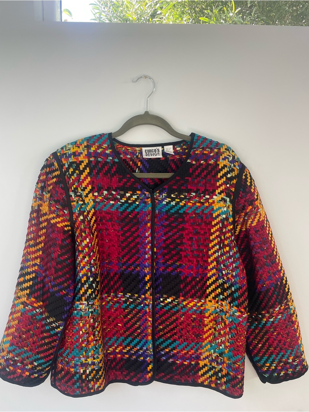 Vintage Chico's 100% Silk Multicolor Basketweave Jacket